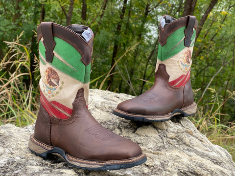 Men’s México Flag Work Leather Boots/ No Steel Toe