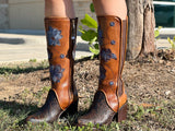 Women’s Original Brown Python Boots With Floral Embroidery