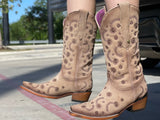 Women’s Camel Suede Brown Floral Embroidery—Snip Toe