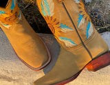 Women’s Honey Sunflower Leather Boots-Square Toe