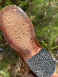 Women’s Brown Leather Boots With Longhorn Embroidered Shaft