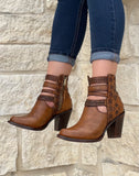 Women’s Honey Color Ankle Boots With Leather Straps Around Ankle