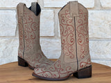 Women’s Sand Color Suede Boots With Bronze Embroidery